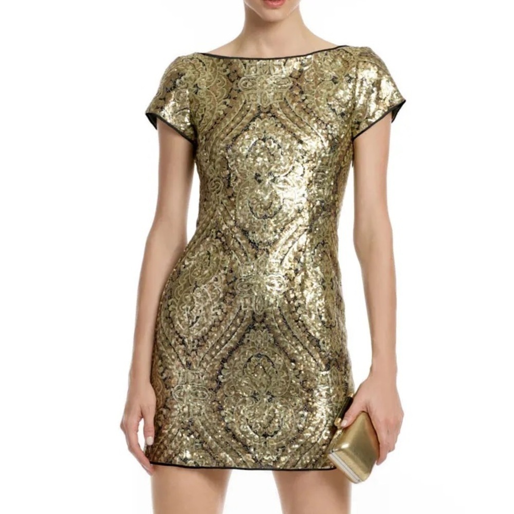 Nanette Lepore Joan of Arc Mini Dress Gold Size 0